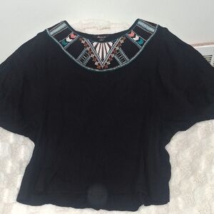 Ella Moss Black Top with Colorful Embroidery